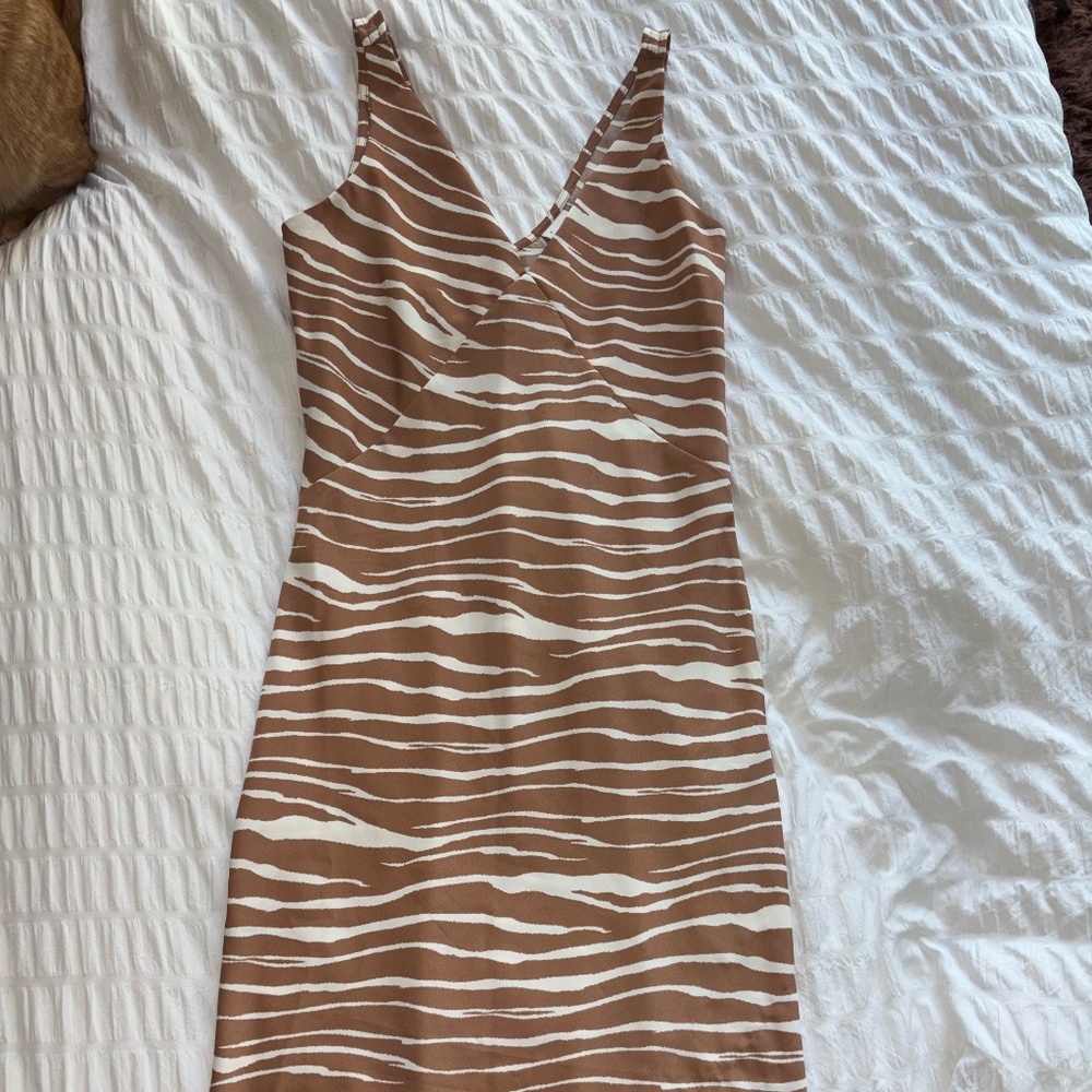 Tan Zebra Print Long Dress
